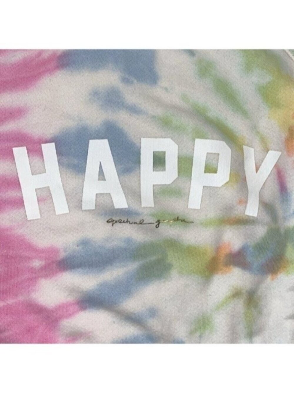 Spiritual Gangster Sweatshirt Womens Medium White Tie Dye Happy Cotton Raglan - Picture 3 of 11
